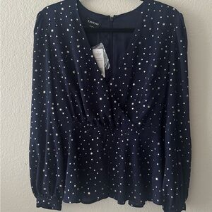Bebe Midnight Blue Star Pattern Blouse
